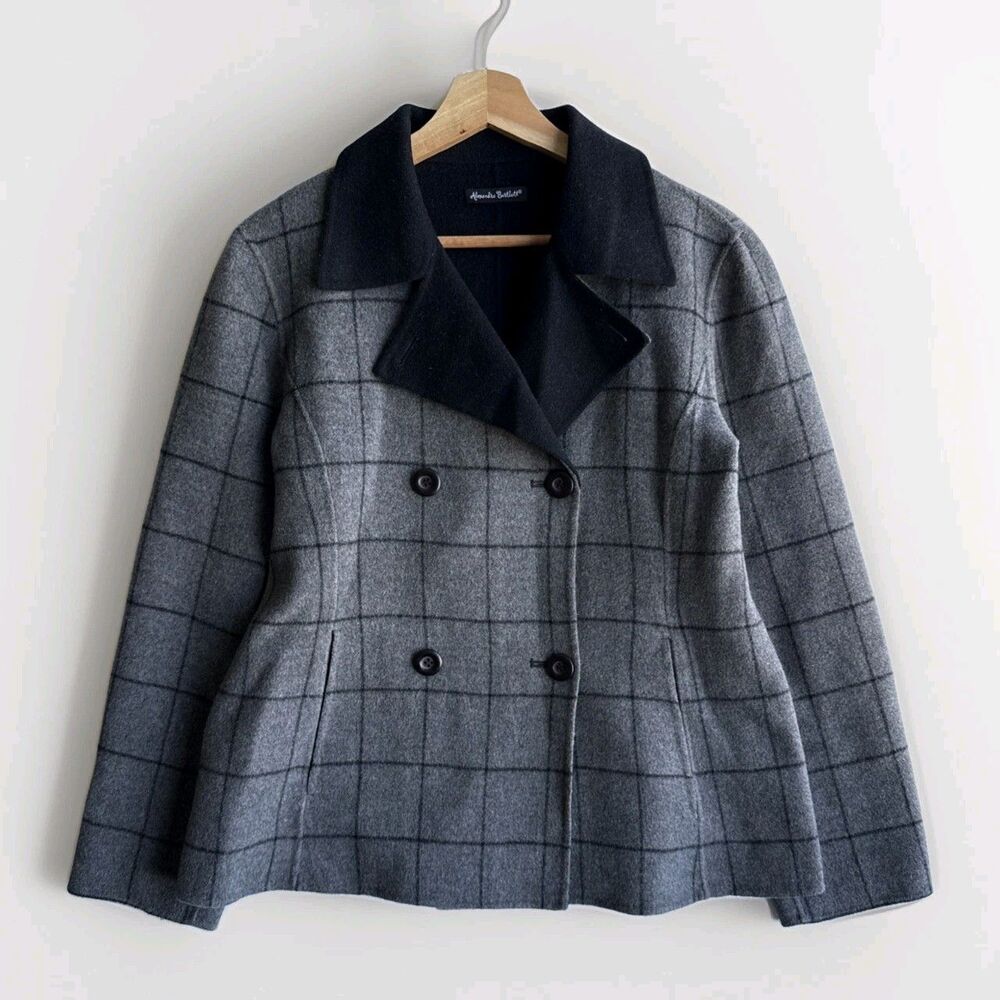 Alexandra Bartlett Wool Jacket Blazer Women’s M Gray Black Large Check Pockets